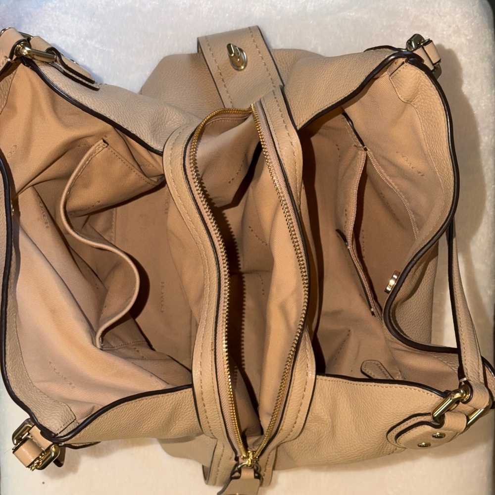 Coach Edie Beige Pebbled Leather Shoulder Bag - Picture 12 of 15
